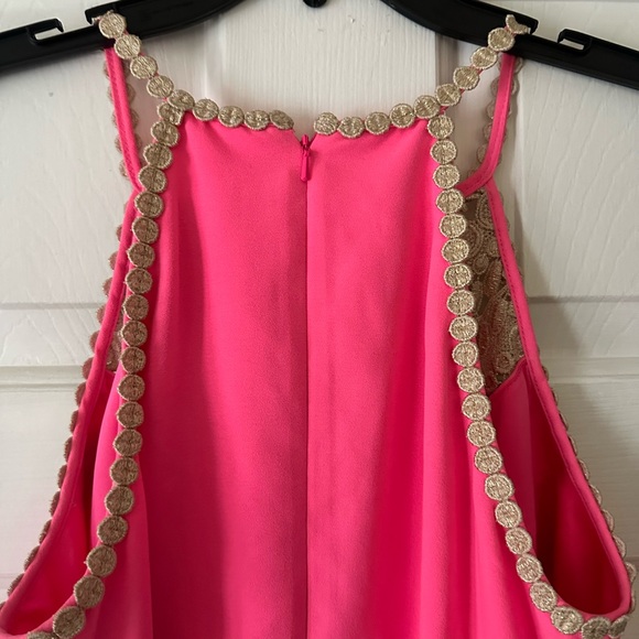 Lilly Pulitzer Pearl Romper, hot pink with gold detail, skort, size 8, Barbie - Picture 8 of 9